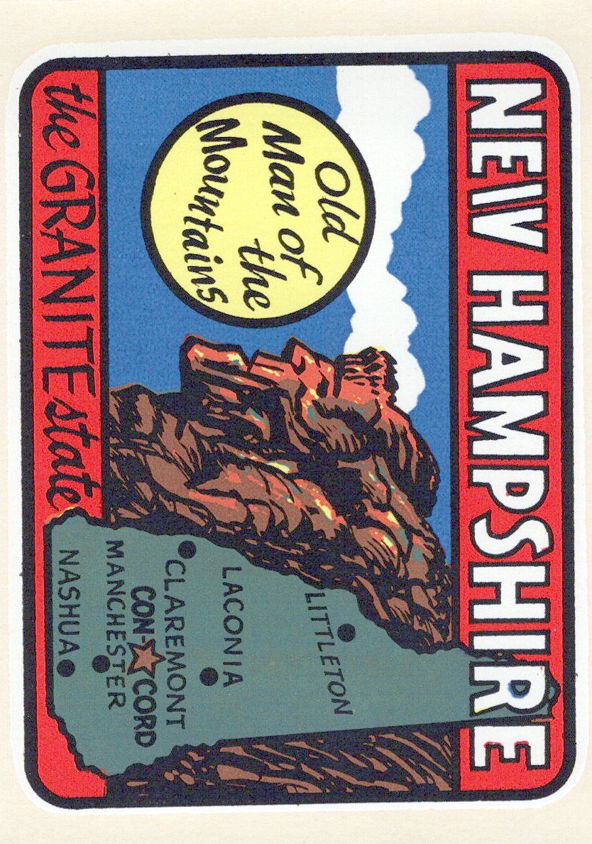 (image for) New Hampshire (3) Old Man of the Mountain Vintage Vacation Sticker